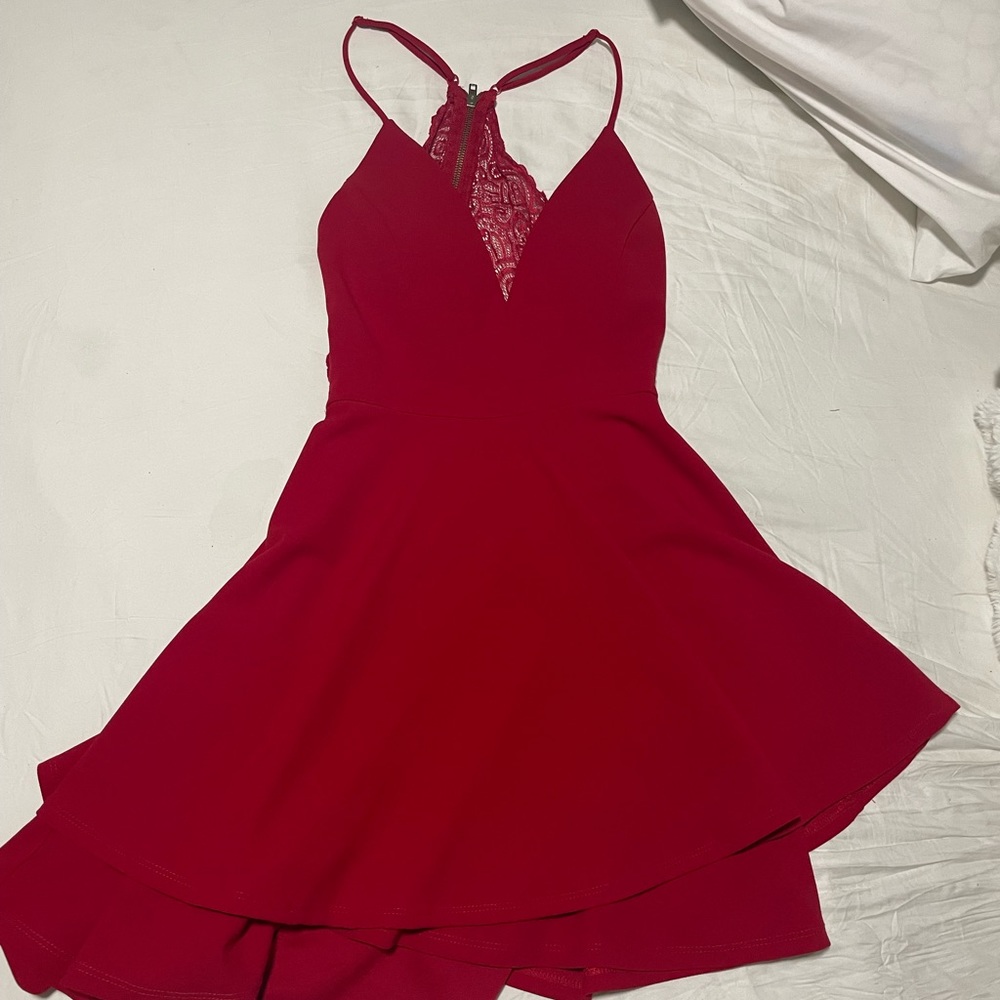 Valentine’s Day Over the Knee Red Honey & Rosie Polyester Cocktail Pleaded Dress